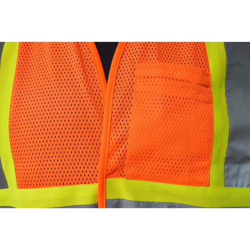 Class 2 Polyester Reflective Tape Safety Hook & Loop Vest With Pocket | Safety orange